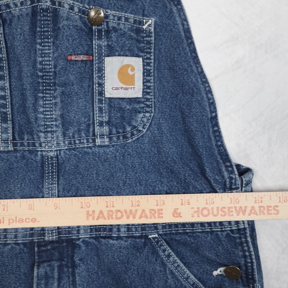 Carhartt Bib Overalls Mens 32 Blue Denim Workwear Hammer Loop R07 DSI - Picture 7 of 14